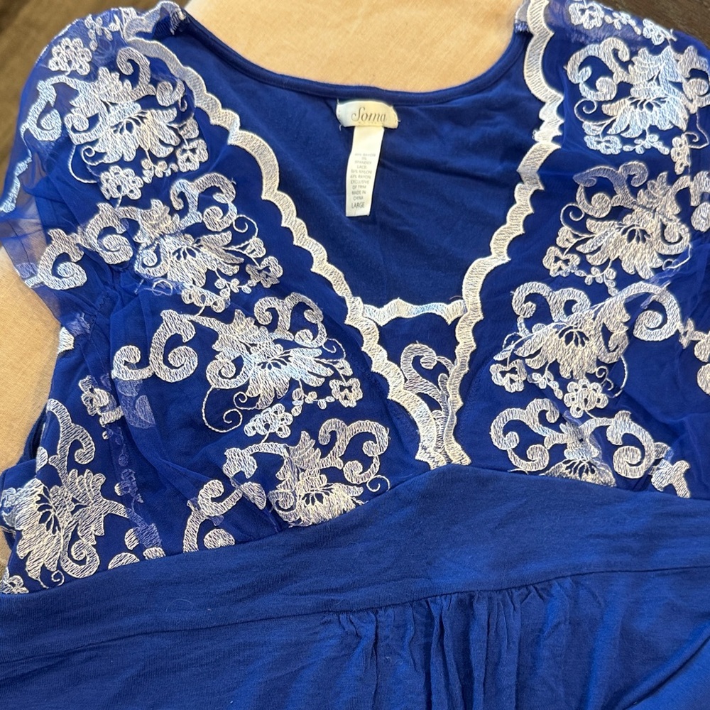 Soma size Large Royal Blue Embroidered pajama set - Picture 2 of 8